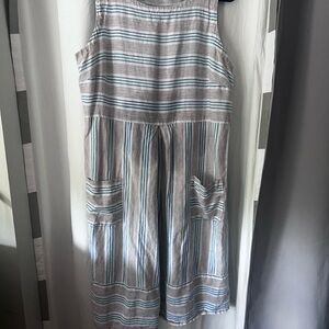 J. Jill Gray and Blue Striped Jumpsuit with Relaxed Fit